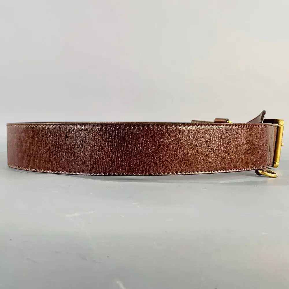 BURBERRY Size 38 Brown Gold Leather Loops Belt